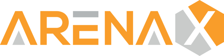 Orange and gray Arena X logo